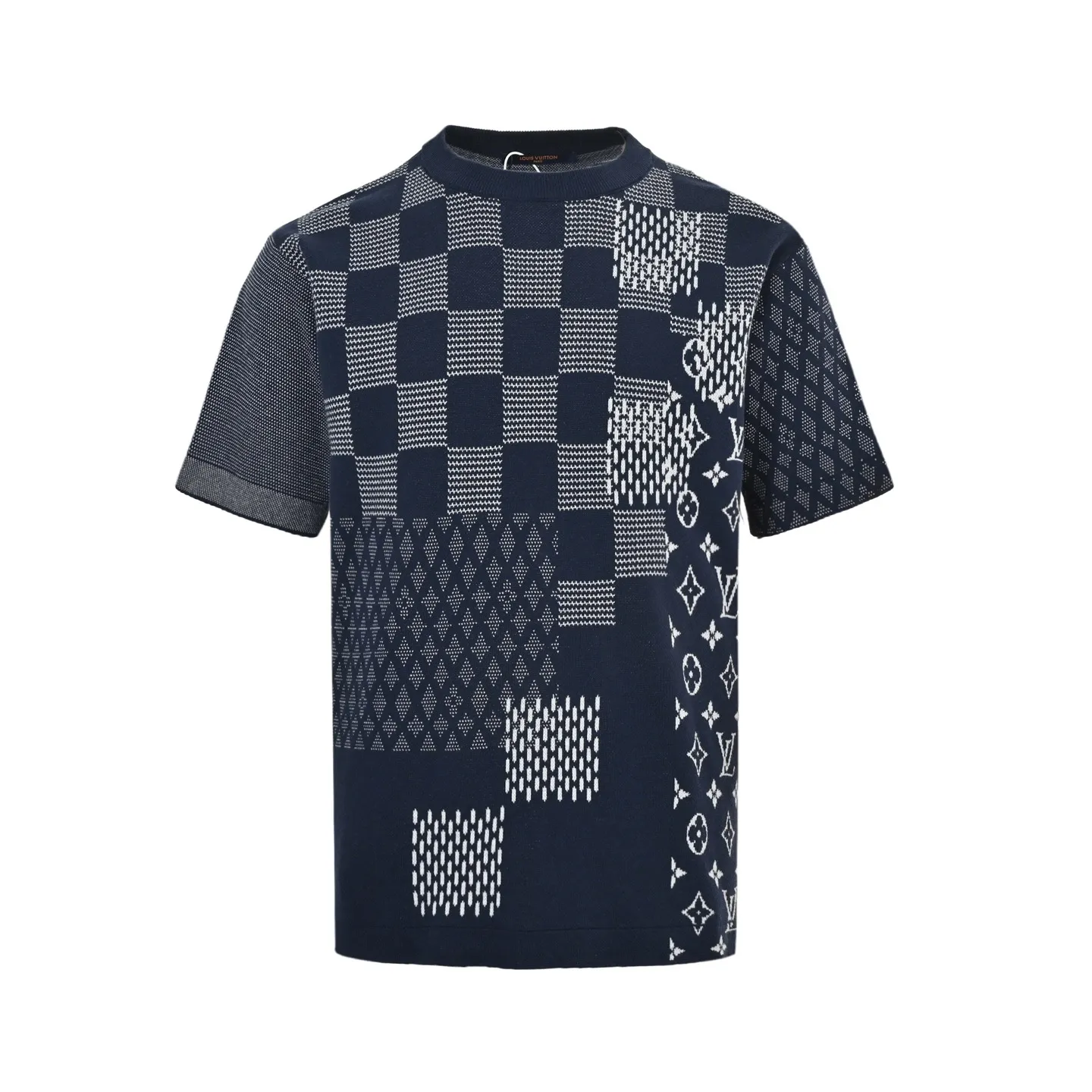 Louis Vuitton/Louis Vuitton 26ss checkerboard pattern jacquard knitted short sleeves